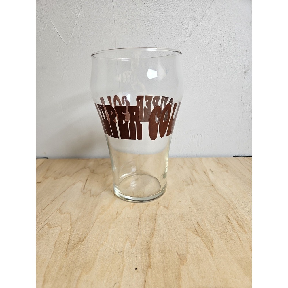 Vintage Super Cola Drinking Glass Brown Logo Advertising Soda Tumbler 7"